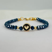 Load image into Gallery viewer, Crystal Beaded Bracelet with Heart Charm - 4 Color Options 
