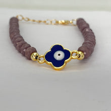 Load image into Gallery viewer, Crystal Beaded Clover Eye Bracelet, Charm - 7 Color Options
