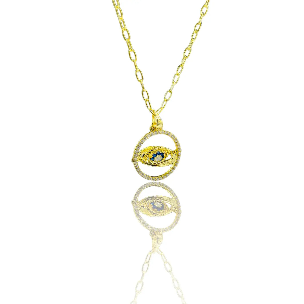 925 Sterling Silver - Large Round Oval Evileye Necklace