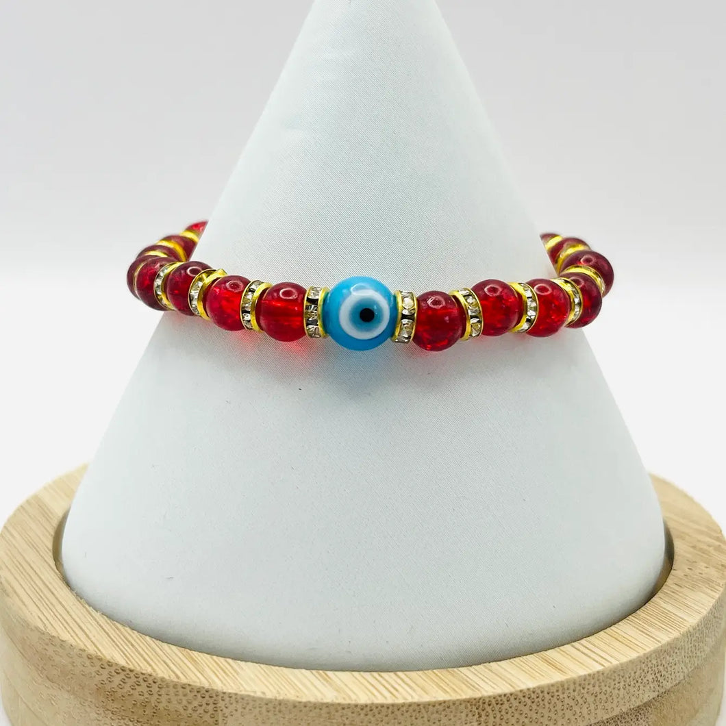 Stretchy Blue-White Evil Eye Beaded Bracelet