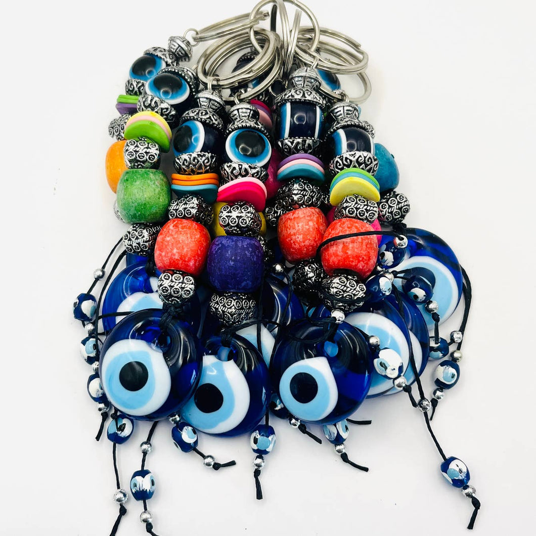 Handmade Wooden Stones Evil Eye Keychain