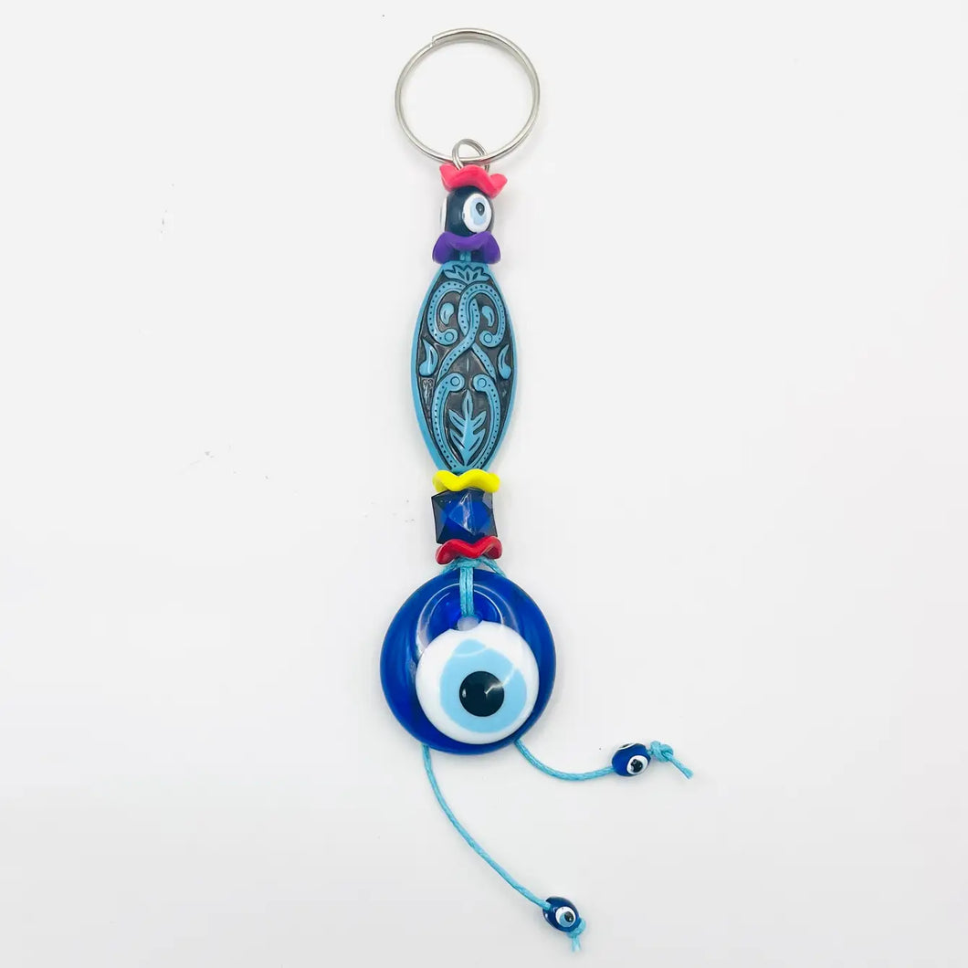 Handmade Patterned Blue Stone Evil Eye Keychain - Turkish