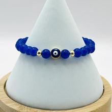 Load image into Gallery viewer, Stretchy Navy Evileye Beaded Bracelet 
