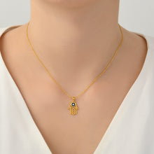 Load image into Gallery viewer, 925 Sterling Silver Gold Plated Hamsa Evil Eye Necklace
