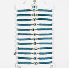 Load image into Gallery viewer, White Stone Copper Plated Evileye Rope Bracelet Set
