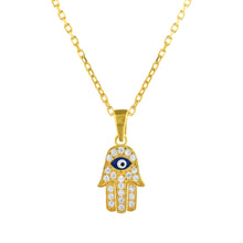 Load image into Gallery viewer, 925 Sterling Silver Gold Plated Navy Stone Hamsa Necklace
