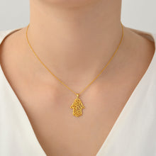 Load image into Gallery viewer, 925 Sterling Silver Gold Plated Patterned Hamsa Necklace
