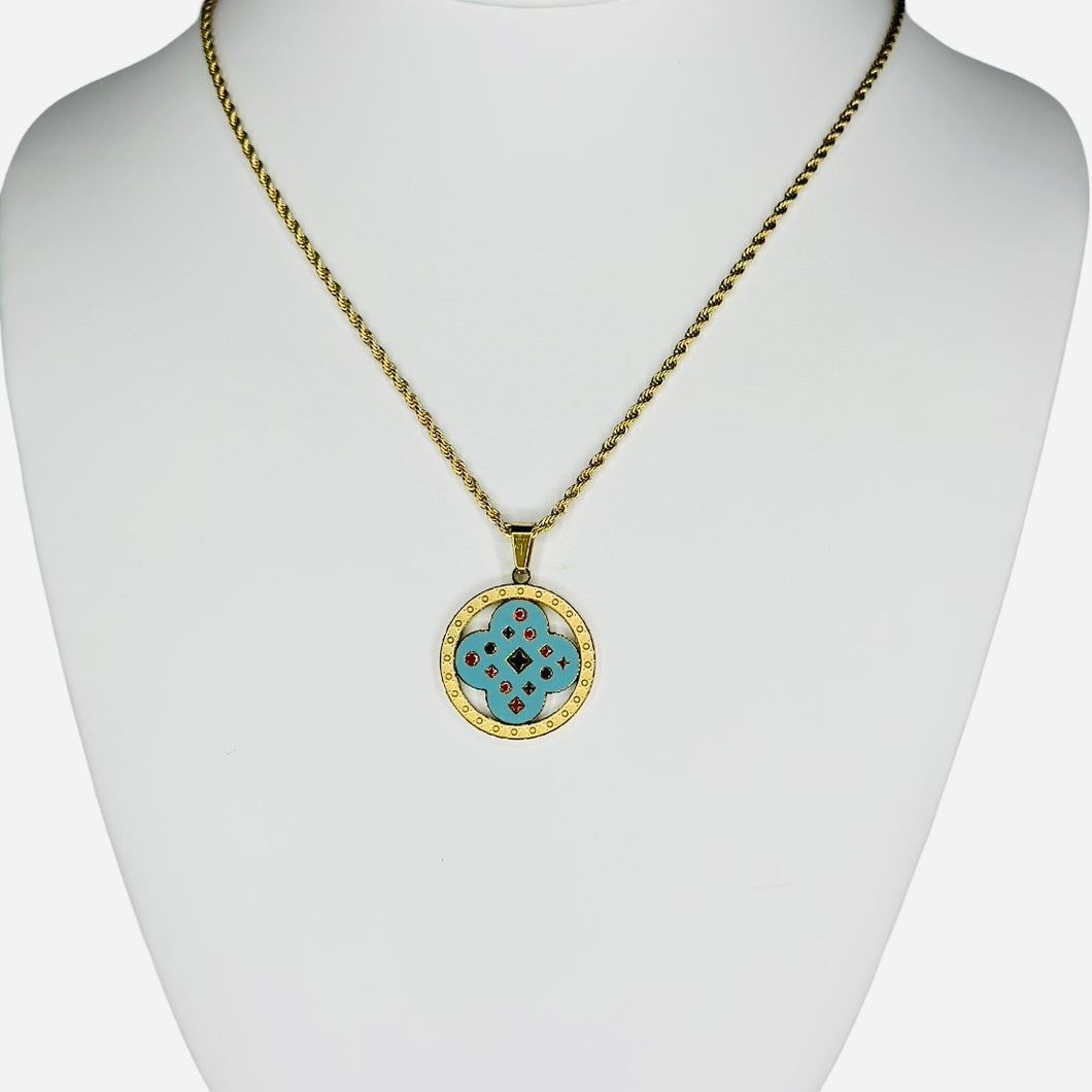 Stainless Steel Round Patterned Evileye Necklace