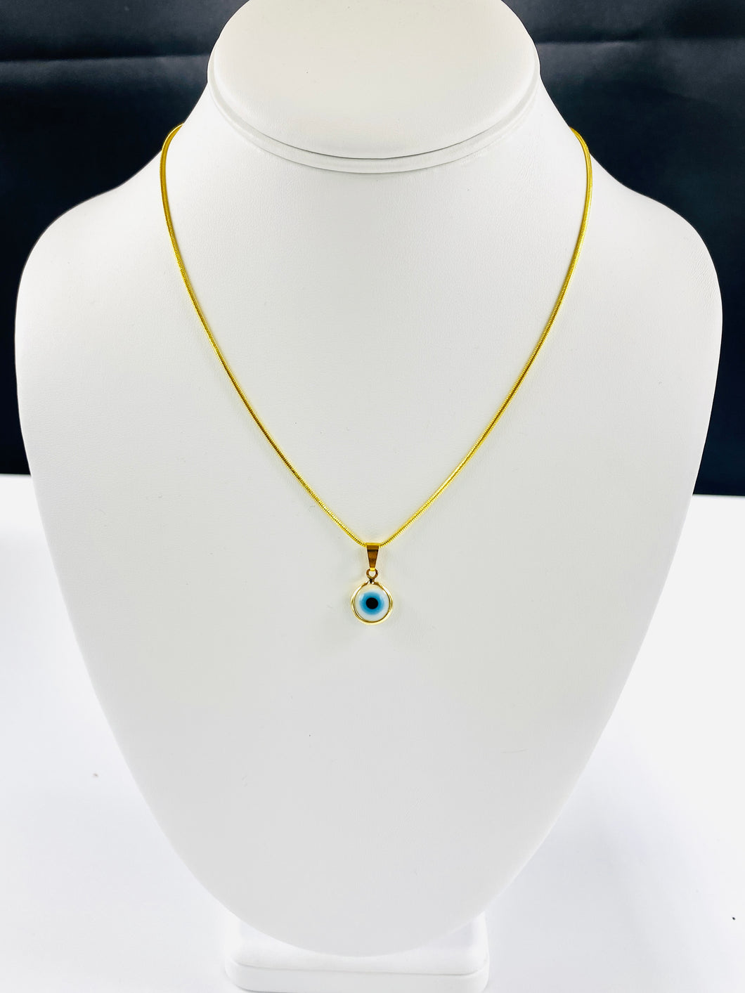 White Gold Plated Evil eye Round Necklace