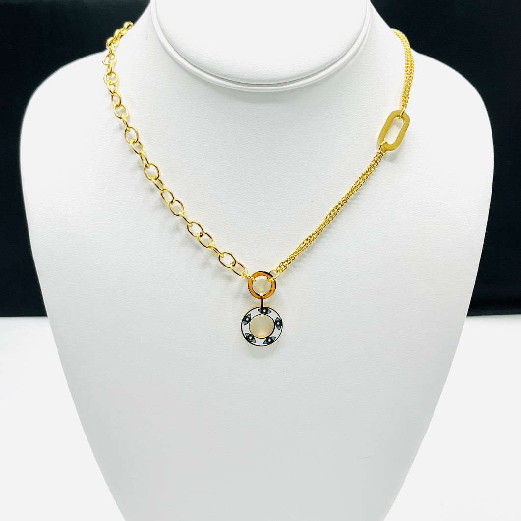 Stainless Steel White Round Evileye Necklace