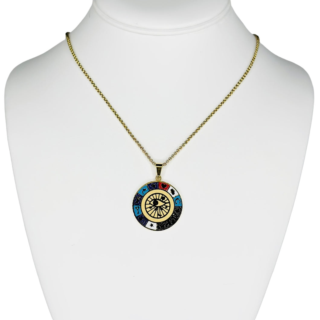 Stainless Steel Round Colorful Evileye Necklace