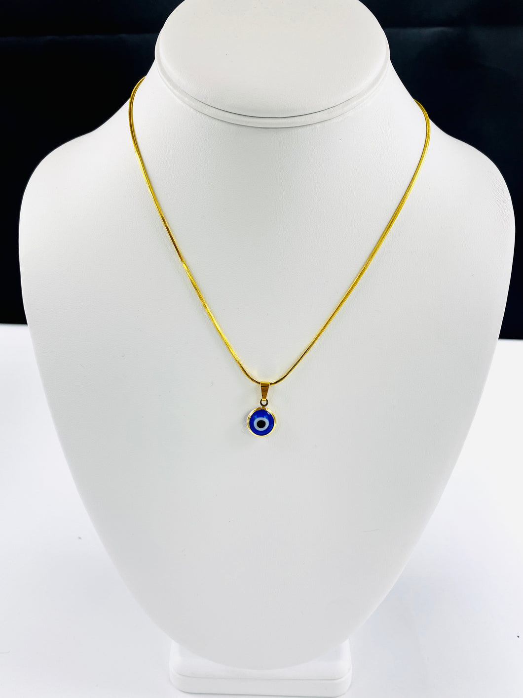 Navy Gold Plated Evil eye Round Necklace