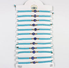 Load image into Gallery viewer, Navy Stone Copper Plated Evileye Rope Bracelet Set
