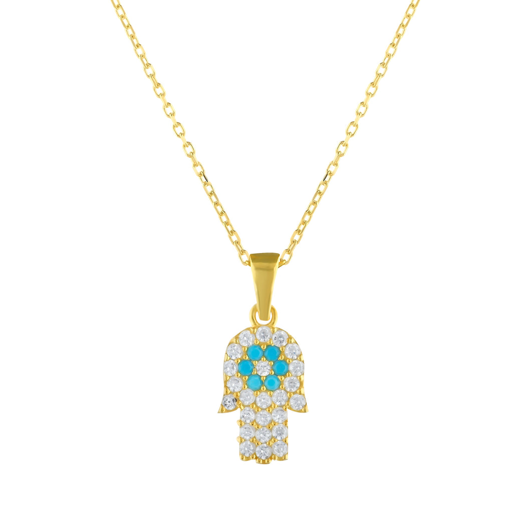 925 Sterling Silver Double Side JZ S Hamsa Evil Eye Necklace