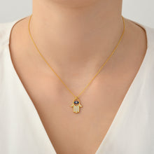 Load image into Gallery viewer, 925 Sterling Silver Gold Plated Hamsa Evil Eye Necklace
