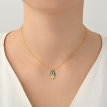 Load image into Gallery viewer, 925 Sterling Silver Gold Plated Hamsa Evil Eye Necklace
