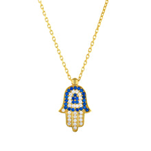 Load image into Gallery viewer, 925 Sterling Silver Gold Plated Hamsa Evil Eye Necklace
