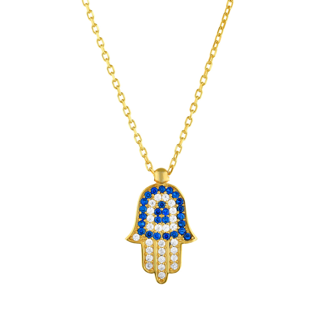 925 Sterling Silver Gold Plated Hamsa Evil Eye Necklace