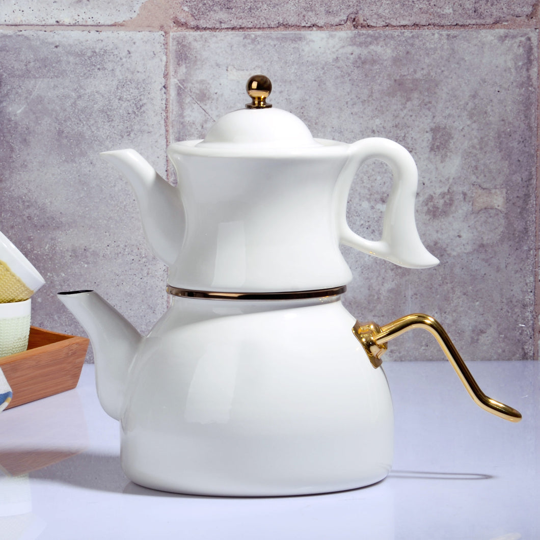 ENAMEL & PORCELAIN TEA POT – ALL WHITE